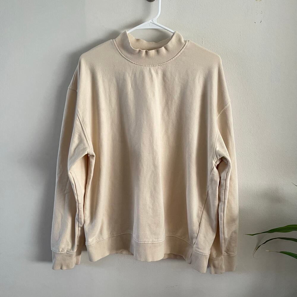 KOTN Crewneck Terry Sweatshirt Womens Large Cream Casual Basic Organic Cotton